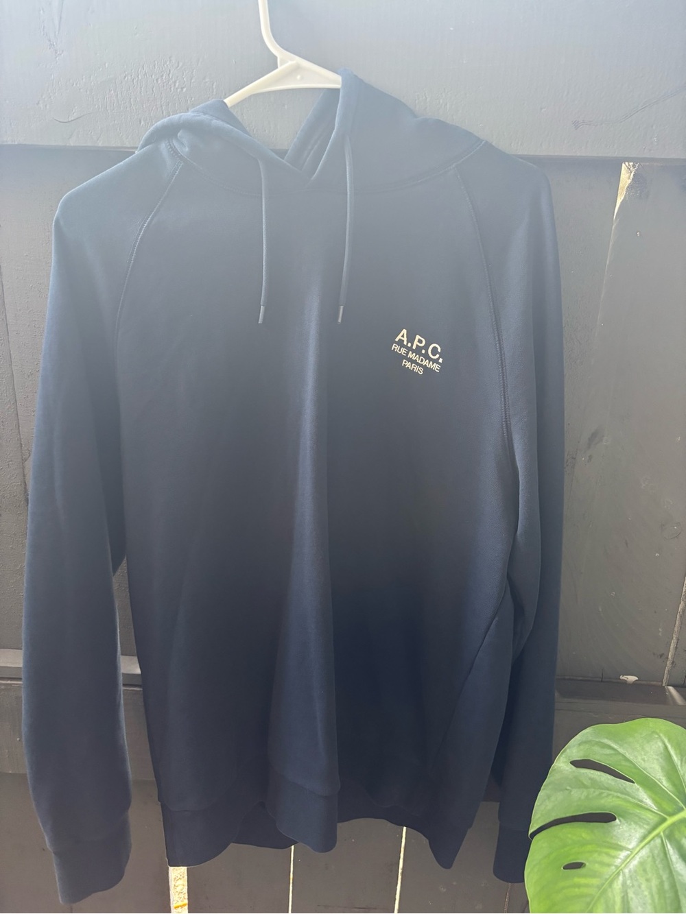 A.P.C. Men’s Dark Navy Pullover Hoodie with Chest Logo